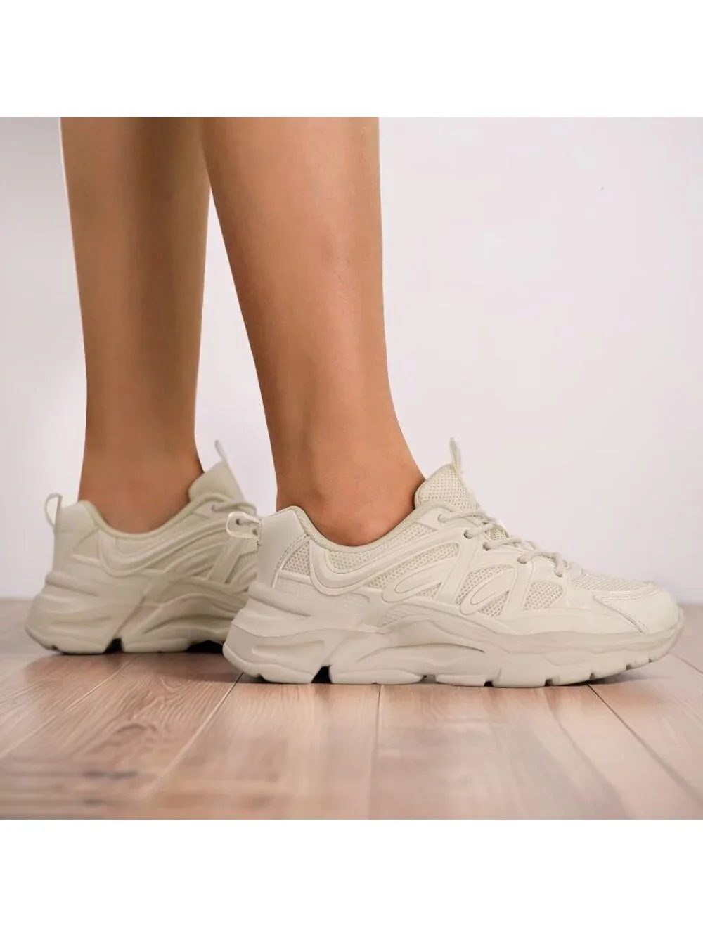 Women's Beige Ladies Walking Comfor Breathable Soft Sole Tennis Sneaker Shoes